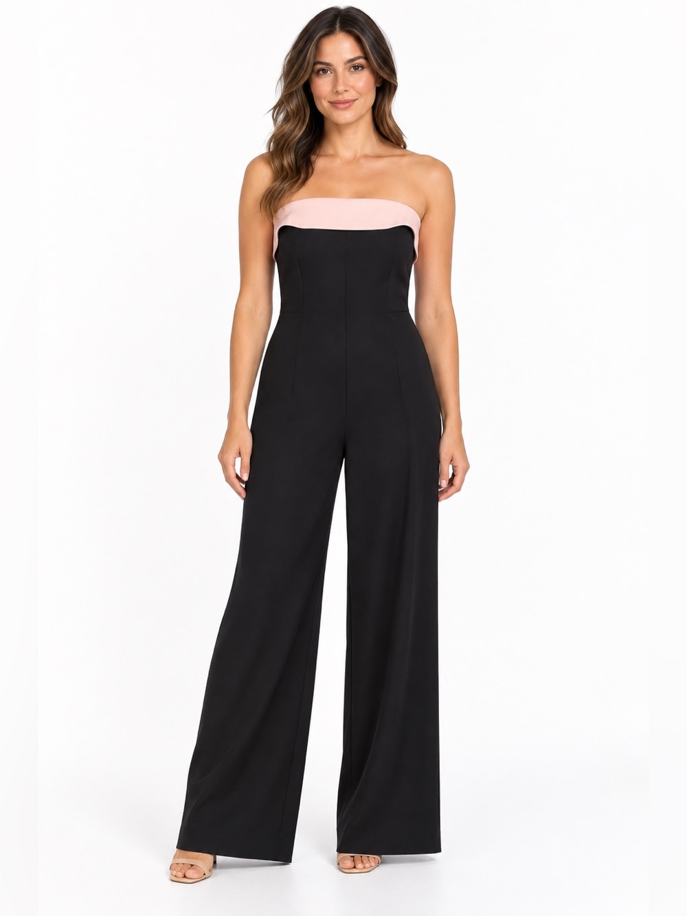 Zara Strapless Black & Blush Wide-Leg Jumpsuit NWT Size Small